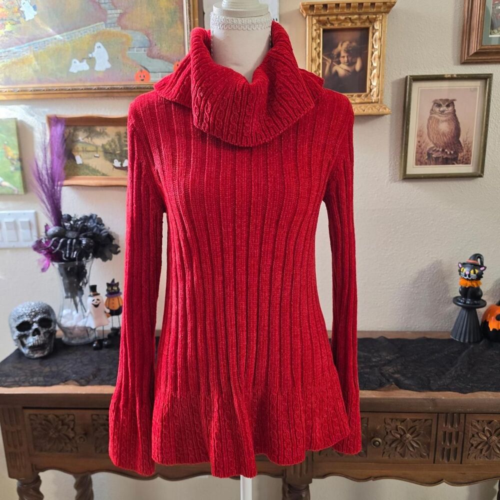 Vintage White Stag Red Bell Sleved Chenille Sweater